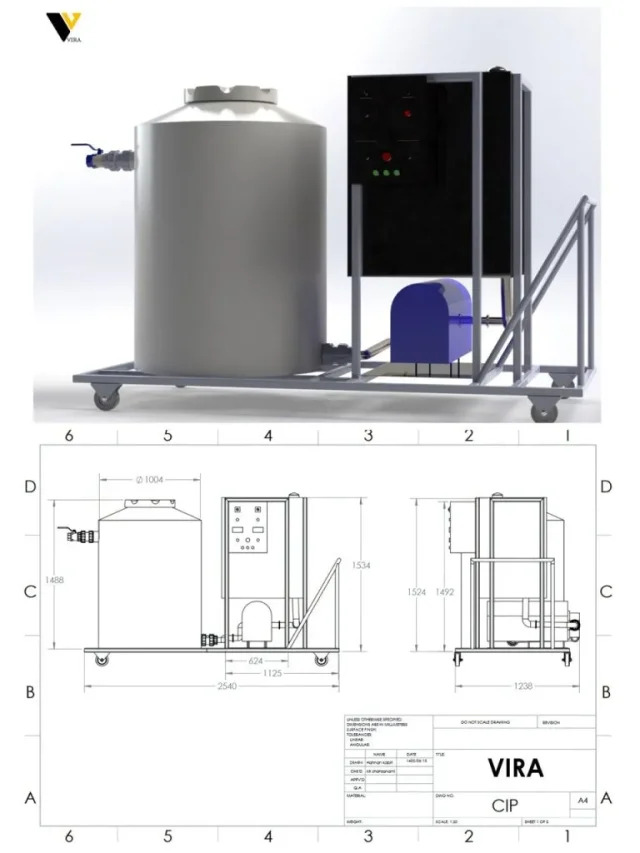 دستگاه CIP متحرک شامل مخزن سفید و پمپ جهت شستشو و اسیدشویی مبدل‌های حرارتی