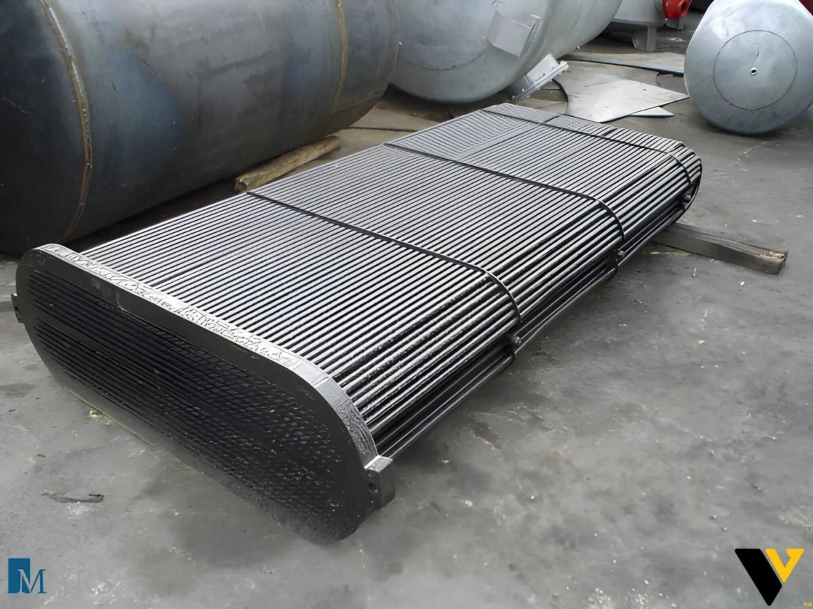 مبدل حرارتی مارپیچی (Spiral) صنعتی بزرگ درون فریم فلزی، مناسب برای خنک کاری لجن و سیالات سنگین